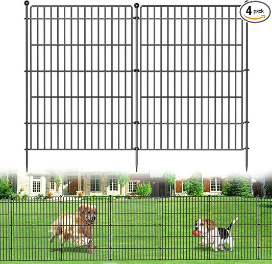 4 Panels No Dig Garden Fence Animal Barrier, 48in(H) × 10.5ft(L) Decorative Metal Outdoor Dog Fence, Rustproof Pet Fencing for Yard, Patio, Flower Bed -Temporary Fencing| Easy to Install