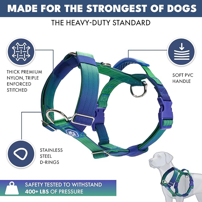 Spark Paws Comfort Control No Pull Dog Harness - Heavy Duty Front Clip | Safety Tested for Strong Breeds, w/ Metal Buckle & Top Handle – Padded Y-Straps Redirect Pulling. Solo or Matching Leash Set