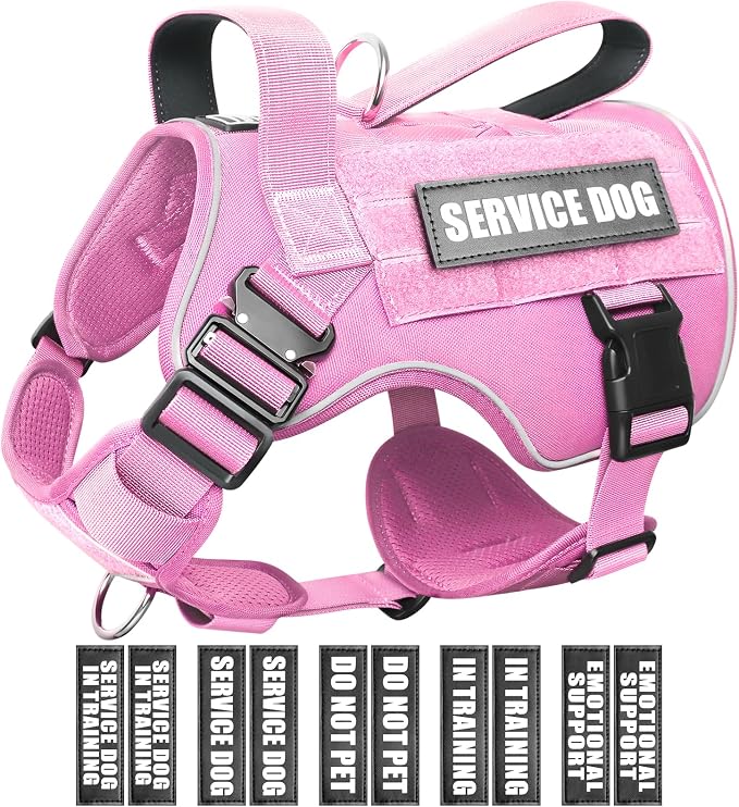 2X Metal Buckle Service Working MOLLE Dog Vest with 10 Pet Patches | Tactical Dog Harness for Large Dog, No-pull Military Working Vest for Training Hunting Walking，2x D Rings for Leash Clip