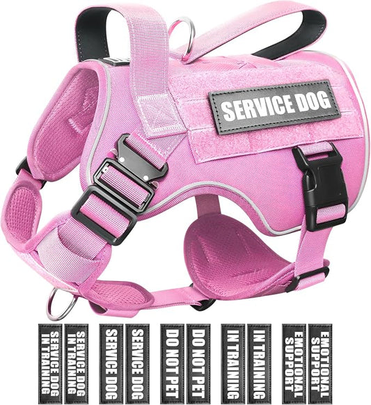 2X Metal Buckle Service Working MOLLE Dog Vest with 10 Pet Patches | Tactical Dog Harness for Large Dog, No-pull Military Working Vest for Training Hunting Walking，2x D Rings for Leash Clip