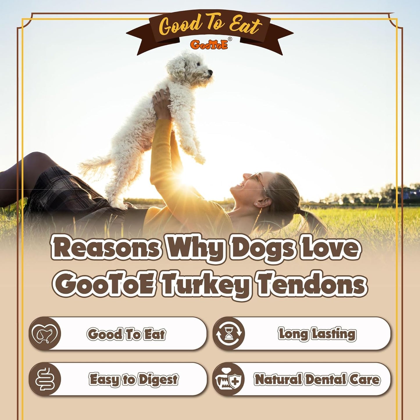 Gootoe Turkey Tendons for Dogs – All-Natural, Hypoallergenic Dog Treats, Rawhide Alternative, Long Lasting Puppy Chews, Healthy Dog Treats for Small Breeds, Ring, 16 oz Pack (1 lb)