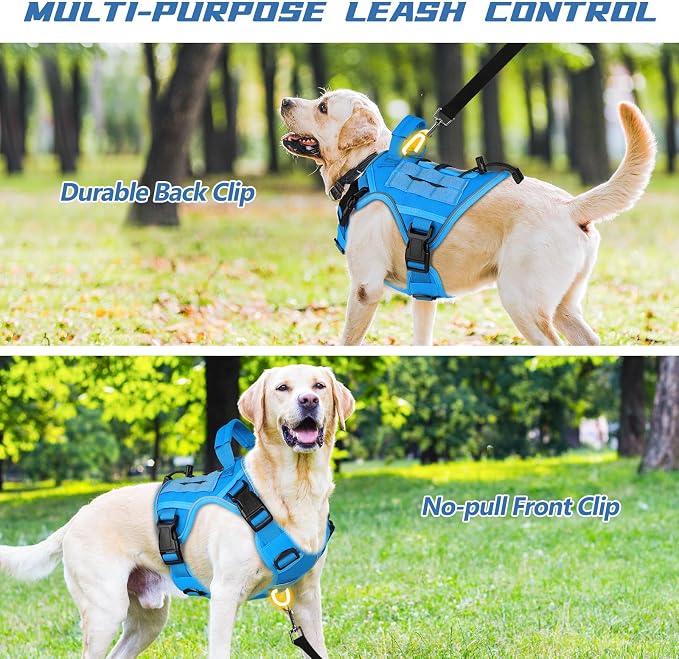 WINGOIN Blue Tactical Dog Harness for Small Dogs,No Pull Dog Harness | with Handle,Adjustable Reflective,Military K9 Style,Big Size Dog Vest,for German Shepherd,for Walking Training Hunting