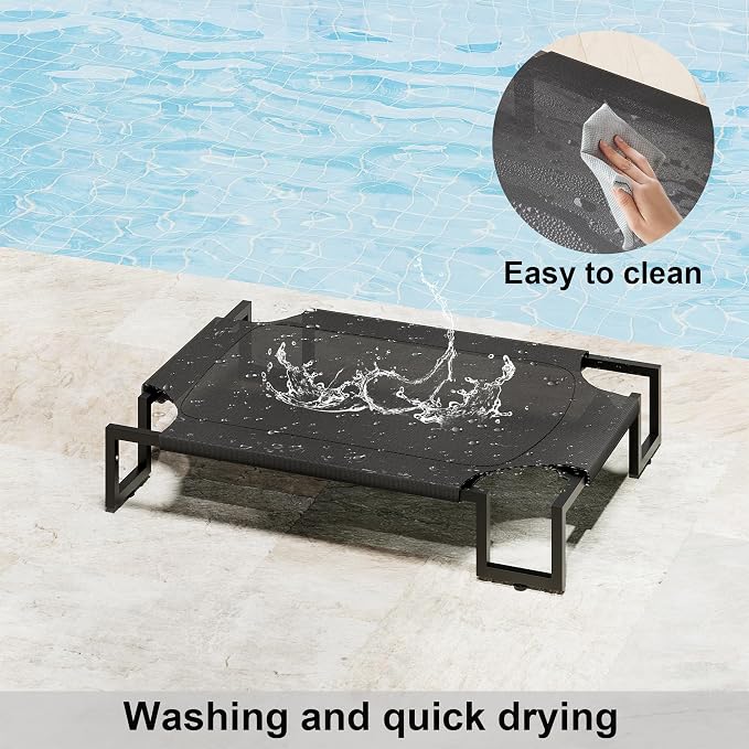 Elevated Dog Bed,Raised Outdoor Dog Bed for Large Sized Dogs Black | Portable Cooling Dog Cot with Washable Breathable Teslin Mesh,Waterproof Pet Bed for Indoor,Durable,No-Slip Feet,110×76×21cm