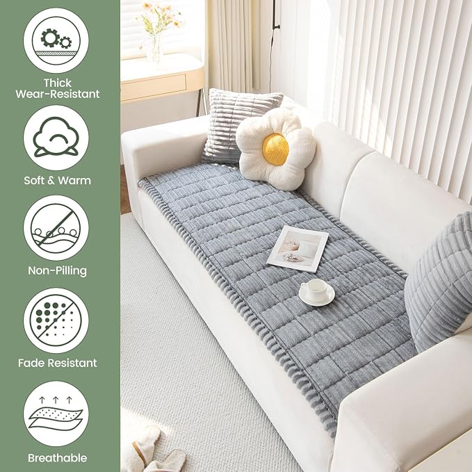 OTOB Couch Cover for Dogs Washable, Non Slip Plush Sofa Covers for 3 Cushion Couch, Fuzzy Pet Friendly Mat Bed Furniture Protector Sofa Slipcover, All Seasons (Gray, 27.6" x 70.9")