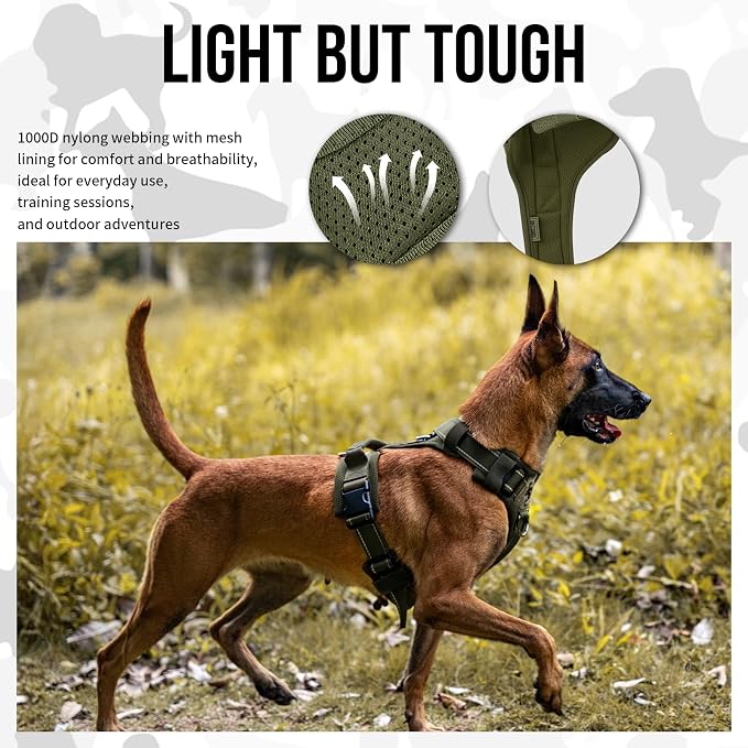 OneTigris Soft Padding No Pull Dog Vest Harness for Medium and Large Dogs | High-tensile Nylon, Adjustable, Reflective, 1 Handle, 3 D-rings, Lightweight, Tough, Easy on/off Tactical Dog Harness
