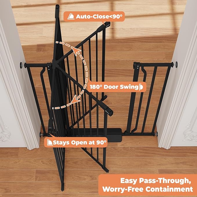 40" Extra Tall Baby Gate No Drilling, Auto Close Dog Gate, Black | Indoor for Doorways & Stairs, Pressure Mounted 29"-40" Wide Pet Gate, Easy Walk Through Gate for Baby & Pet Stroller Friendly