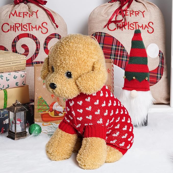 Dxhycc Dog Knitted Sweater Dog Heart Sweater Puppy Sweater Warm Soft Pet Holiday Clothes for Small Cats and Dogs (Red, S)