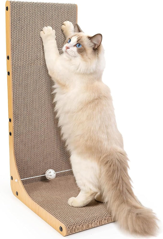 26.8 Inch Cat Scratching Post, Premium High Density Cardboard Cat Scratcher, Reinforced Durable Scratching Pad with Catnip Toy Ball for Indoor Cats