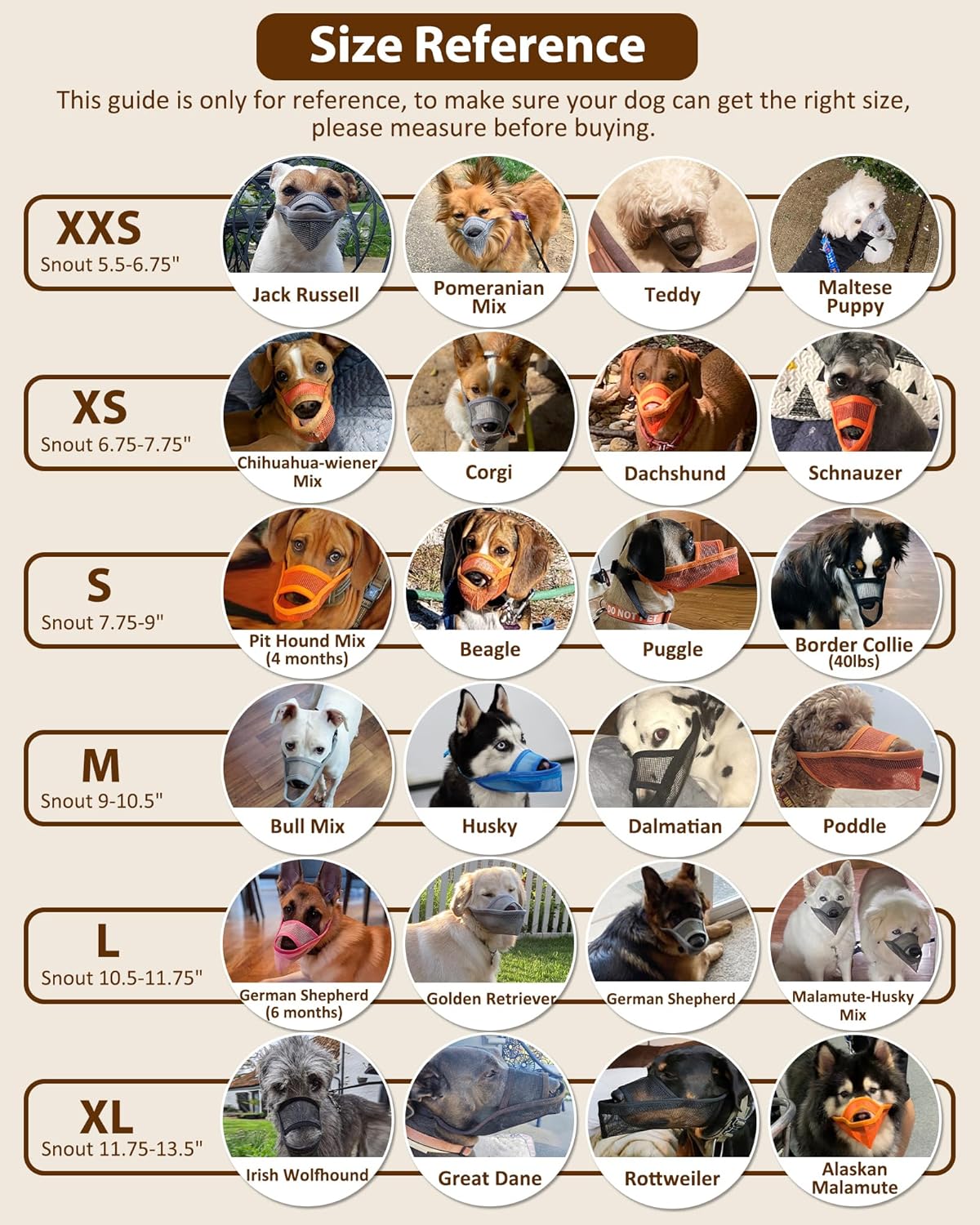 Crazy Felix Nylon Dog Muzzle for Small Medium Large Dogs, Air Mesh Breathable and Drinkable Pet Muzzle for Anti-Biting Anti-Barking Licking (XL, Beige)