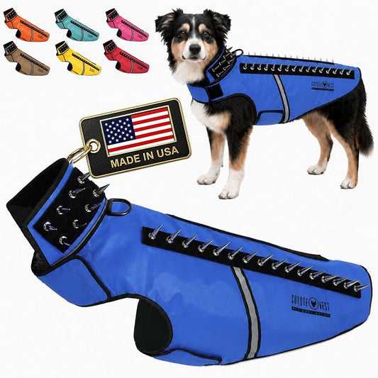 CoyoteVest SpikeVest Dog Harness, Made in the USA, L-Royal Blue | Stab-Resistant Protective Vest | Coyote Vest for Dogs | Defends Against Coyotes, Dogs, Birds of Prey | Reflective Safety