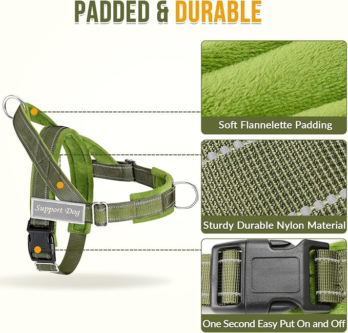 SlowTon No Pull Dog Harness with Front Clip - Heavy Duty, Soft Padded | Neck & Chest Adjustable, Tactical Pet Vest and Leash Set for Large Medium Sized Dogs, for Easy Walk & Training, Green S