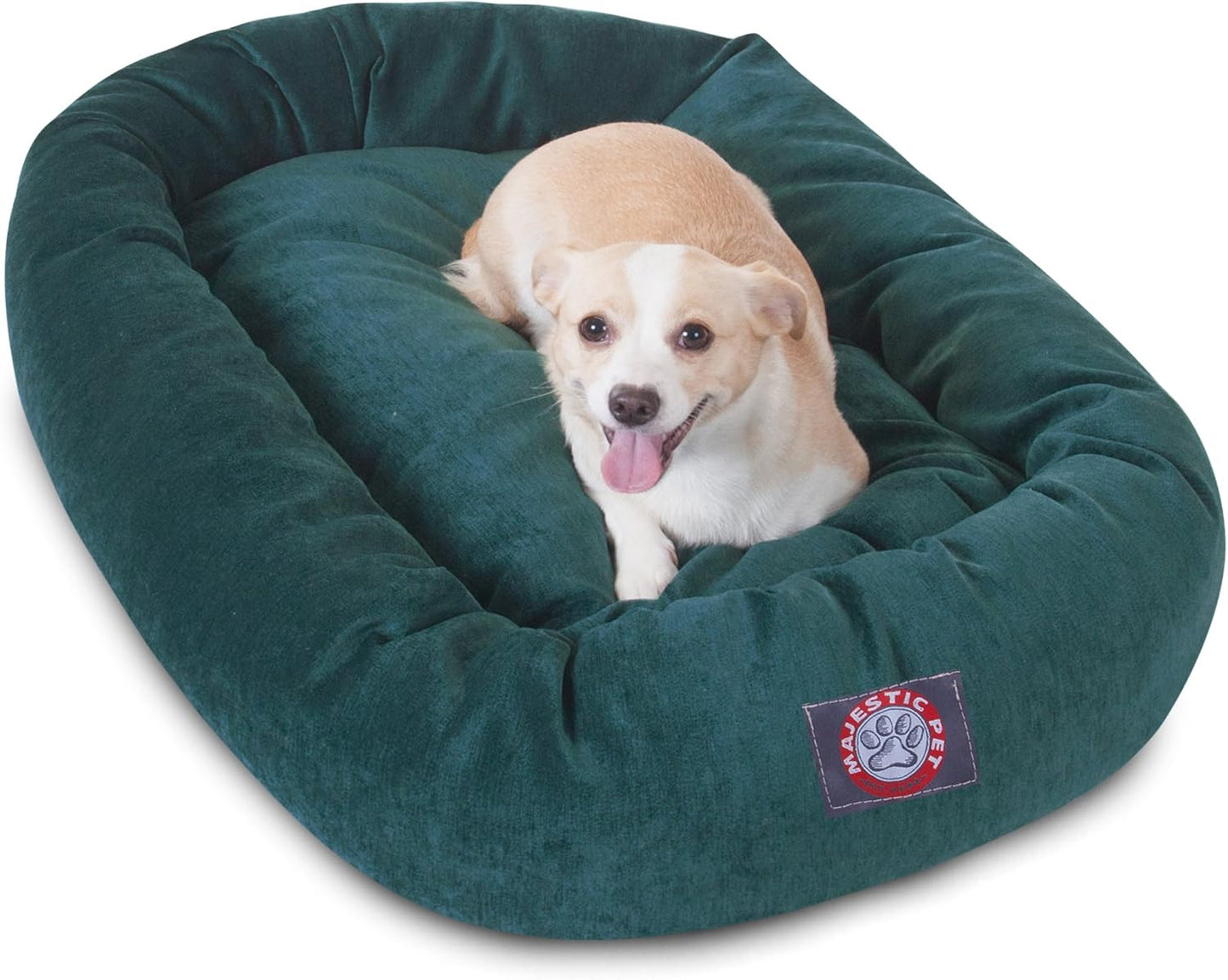 Majestic Pet 32 Inch Micro Velvet Calming Dog Bed Washable 32x23x7 (inch) – Cozy Soft Round Donut Dog Bed with Spine for Head Support - Pet Bed Medium – Marine