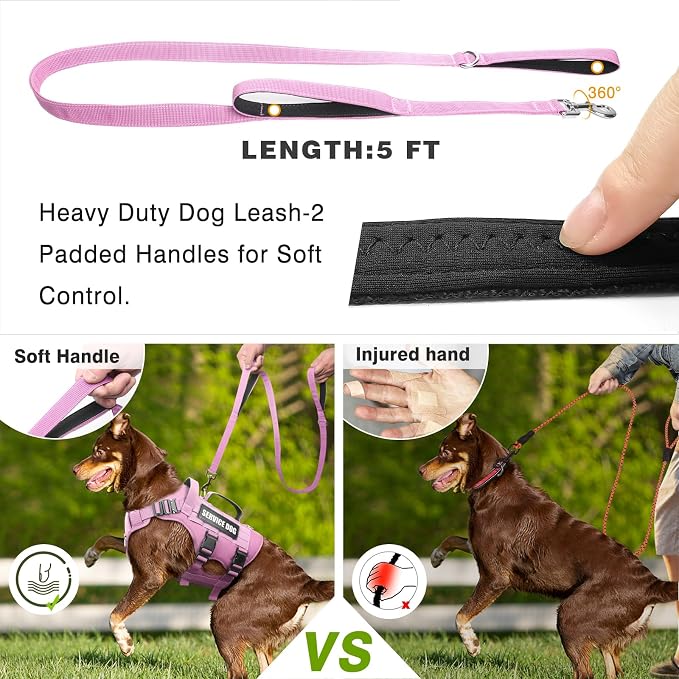 Tactical Dog Harness with Dog Leash, Service Working MOLLE Vest with 10 Pet Patches for Dog, No Pull Military Harness and Backpack for Training Hunting Walking
