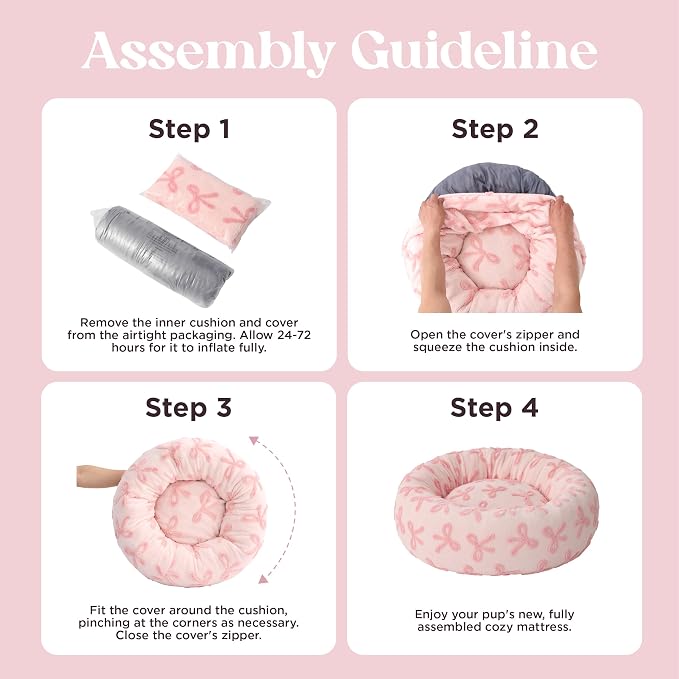 Lesure Shown on TV Jacquard Donut Dog Beds Extra Large,Pink Taffy 42x42x9in | XL Orthopedic Calming Pet Bed Sofa, Original Design Pattern,Washable Cover, Home Decor as Gift for Pet,Anti Slip Bottom