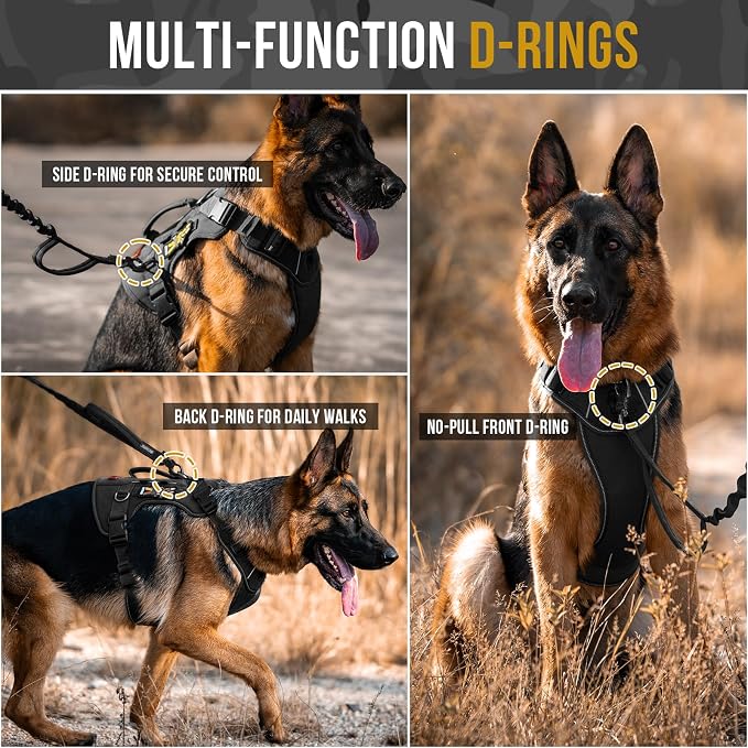 OneTigris No-Pull Tactical Dog Harness Reflective Vest for Medium Dogs | Military-grade 1000D Nylon Easy Control Vest – Adjustable Dog Harness with Hook & Loop Panels for Walking, Hiking, Training