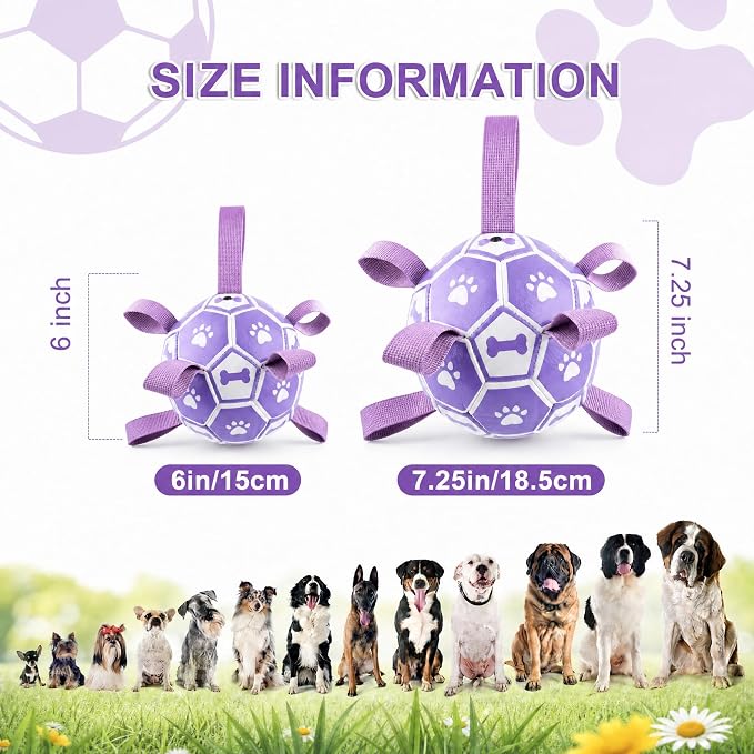 Dog Toys Balls, Dog Soccer Ball with Straps, Dog Birthday Gifts, Durable Balls for Small Medium Pet, Puppy Outdoor Toy, Pet Training Soccer Ball, World Cup Soccer (6 Inch) (Purple, Medium)