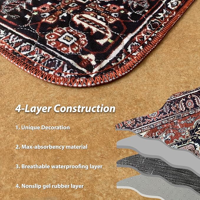 nunubaby Washable Pee Pads for Dogs, Stylish, Non-Slip and Leak-Proof Pee Pads. Reusable Potty Pads for Dogs for Crates and Floors.(Red/Rect, 24" x36" )