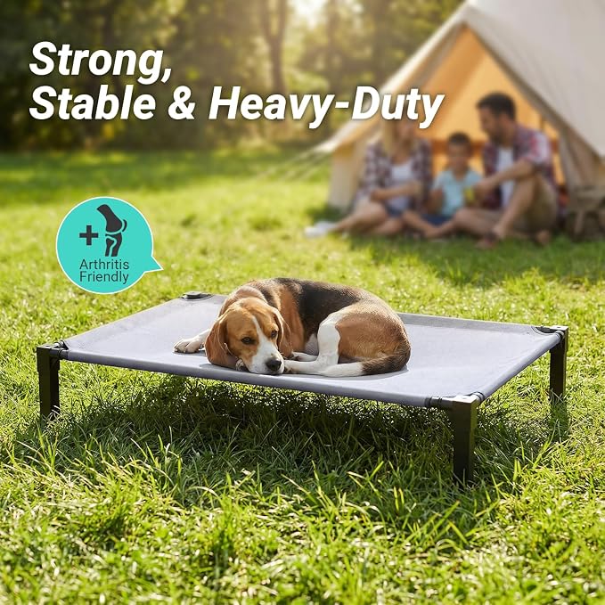 Elevated Outdoor Dog Bed, Raised Dog Bed with Steel Framed 42in | Cooling Elevated Pet Cot with Non-Slip Feet, and Waterproof, Washable, Breathable Teslin Mesh