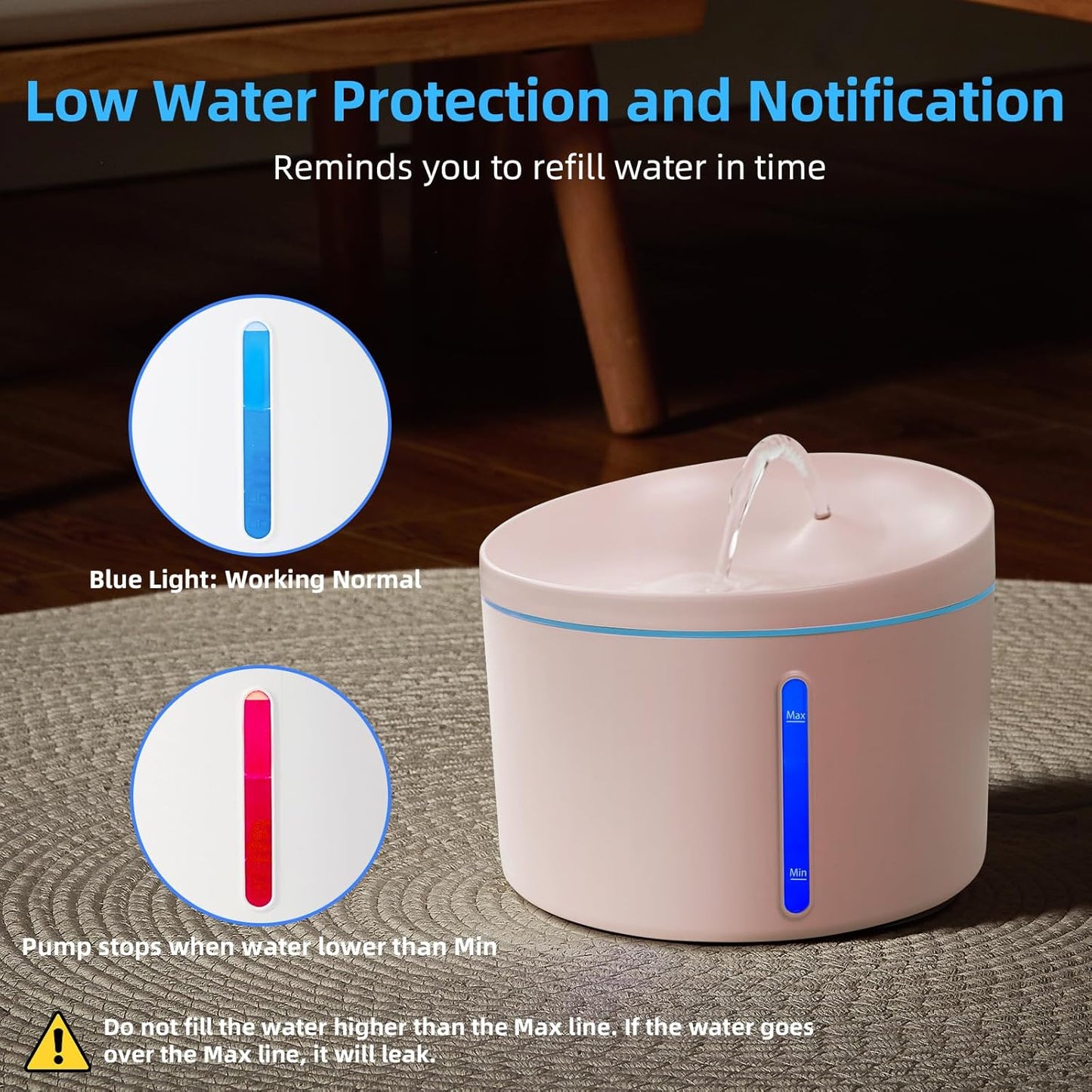 DOGNESS D06 Cat Water Fountain with Filter, Keep Water Fresh Automatic 3.2L Large Capacity Ultra Silent Removable Fresh Cat Water Dispenser for Dogs, Cats, Birds (3.2L Pink)