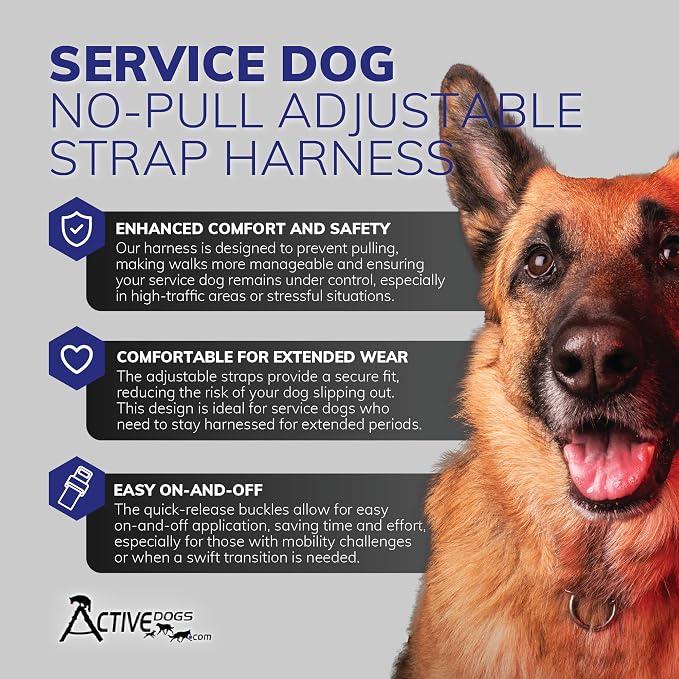 ActiveDogs No Pull Tactical Service Dog Harness, XL | Fits 29"-44" Girths With Adjustable Strap, A Front D-Ring, Quick-Release Buckle, And A Back Plate For Attaching Patches