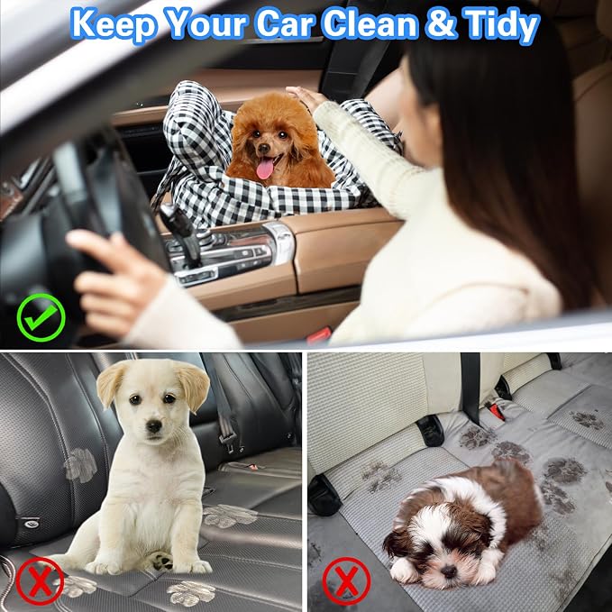 Dog Car Seat for Small Dogs, Portable Puppy Car Seat of Easy Installation, Fashionable Pet Carrier Bag with Large Pockets, Machine Washable Dog Booster Seat (Striped Blue)