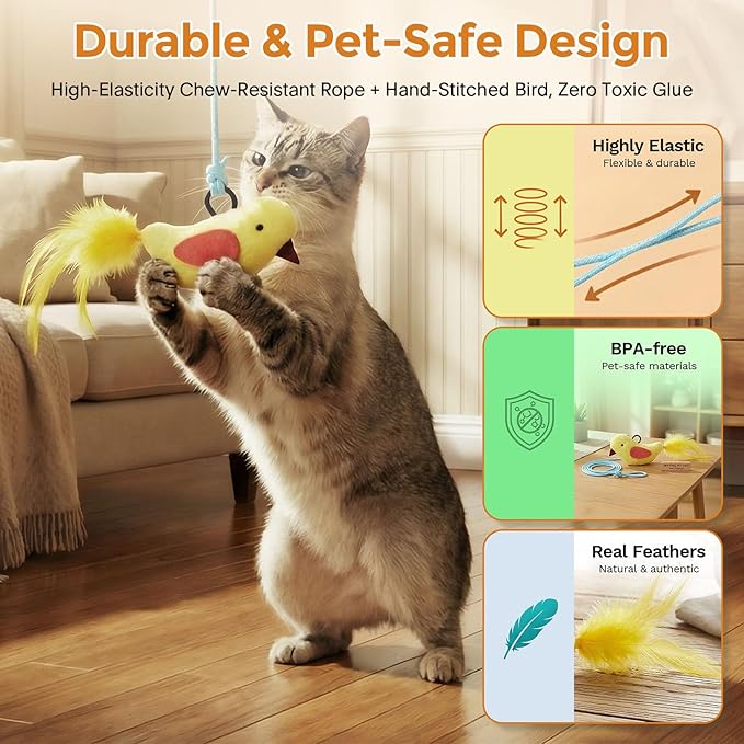 Interactive Cat Toys for Indoor Cats - 2 in 1 Automatic Cat Toy with Flying Bird，Smart Moving Wand Toy with 2 Modes, Auto On/Off Hanging Safe Toys for Bored Kitten & Adult Cats (Green)