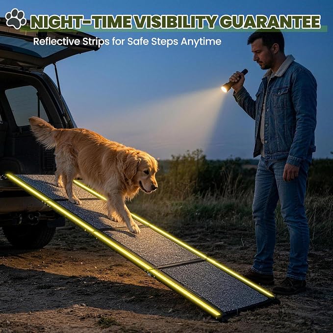 Hassky Dog Ramp for Cars - 70" L × 20" W with Reflective Strip | Foldable Non-Slip Pet Ramp for SUV Trunk Vehicle, Heavy Duty for Large & Senior Dogs, Indoor & Outdoor Universal Use