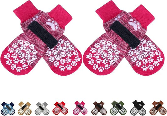 EXPAWLORER Anti Slip Dog Socks to Prevent Licking Paws, Dog Shoes for Hot Pavement, Dog Booties for Small Medium Large Senior Dogs, Traction Control Boots & Paw Protectors for Hardwood Floors Rose