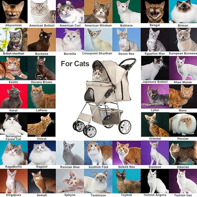 Pet Stroller for Small Dogs and CatsQuick-Folding Portable Travel Cat Dog Stroller with Storage Basket and Cup Holder, 4 Wheels, Gray