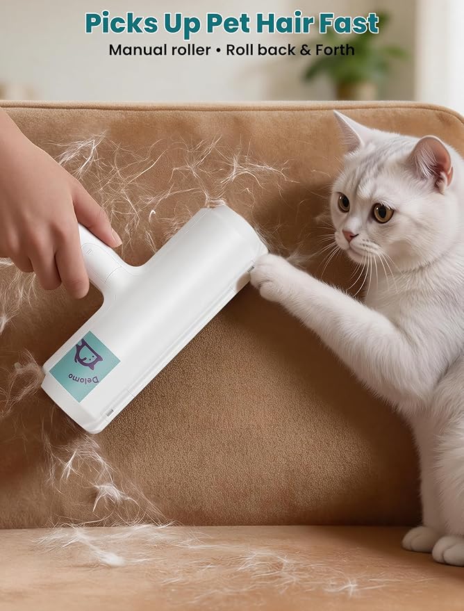 DELOMO Pet Hair Remover Roller: Reusable Lint Roller with Large Fur Bin - Portable Cat and Dog Hair Remover for Couch, Bedding, Car, Rugs & Furniture, Effective and Eco-Friendly, for Multi-Pet Homes