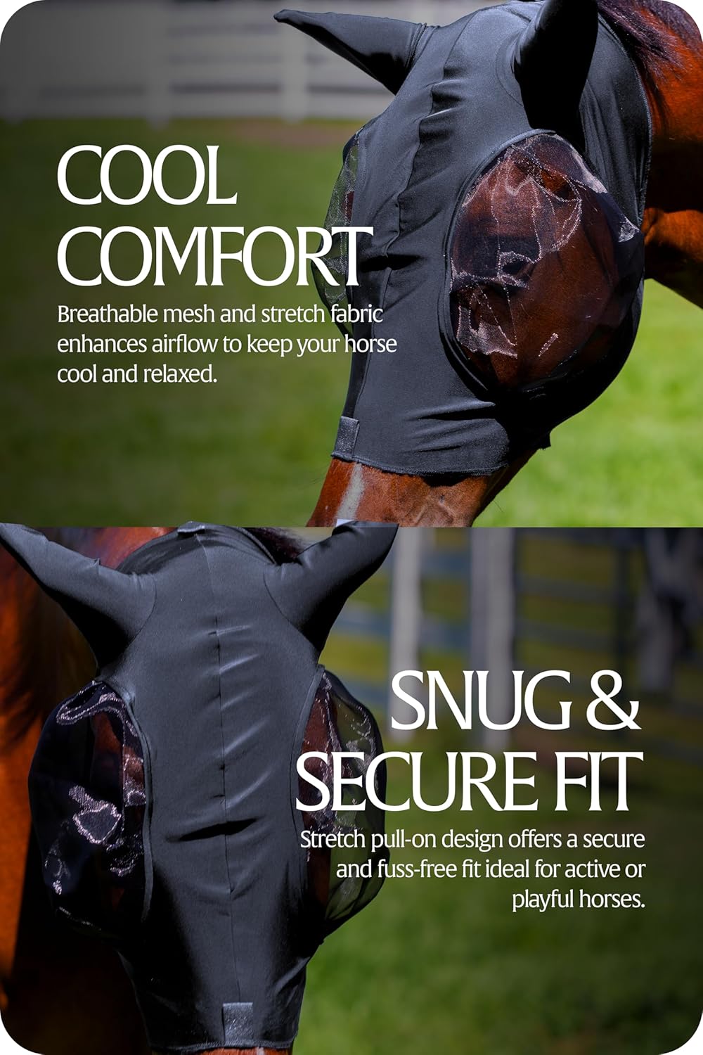 Equinavia Bug Out Fly Mask | Against Flies, Insects, UV Rays - Carbon Grey - Warmblood