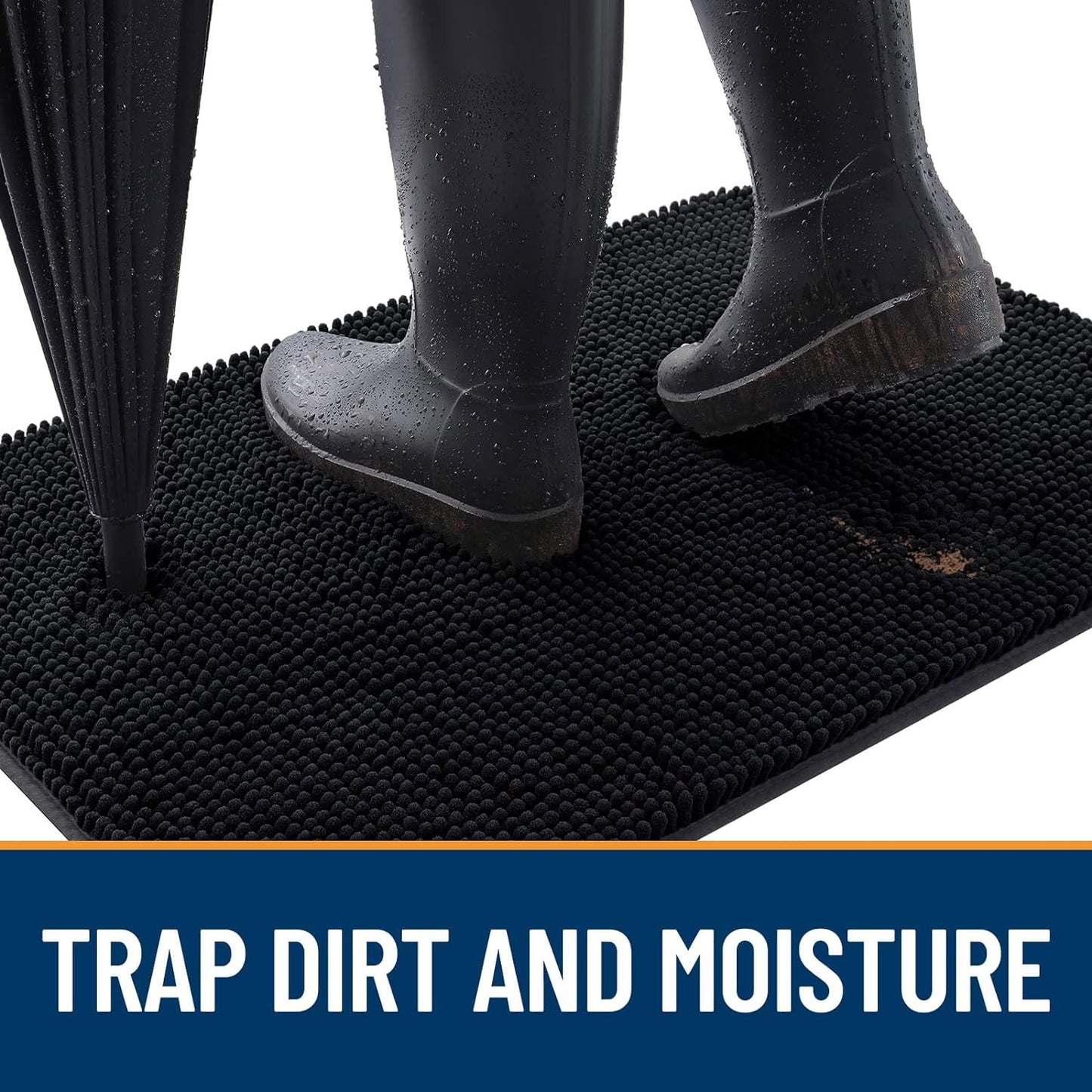 OLANLY Dog Door Mat for Muddy Paws 50x30, Absorbs Moisture and Dirt, Absorbent Non-Slip Washable Doormat, Quick Dry Chenille Mud Mat for Dogs, Entry Indoor Entryway Carpet for Inside Floor, Black