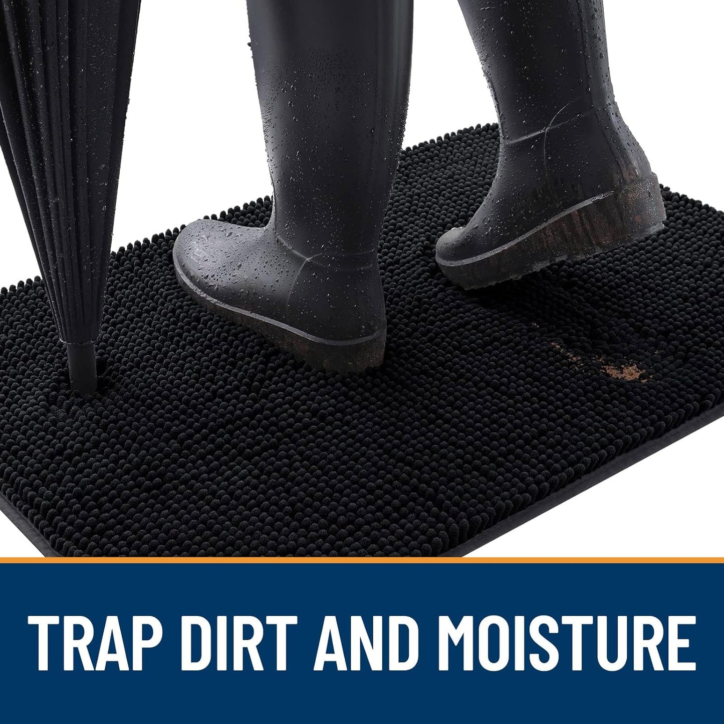 OLANLY Dog Door Mat for Muddy Paws 30x20, Absorbs Moisture and Dirt, Absorbent Non-Slip Washable Doormat, Quick Dry Chenille Mud Mat for Dogs, Entry Indoor Entryway Carpet for Inside Floor, Black