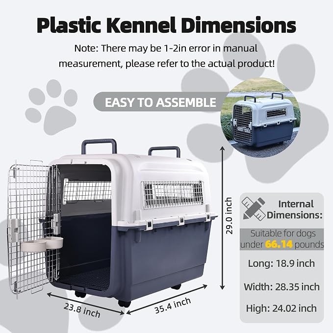 Elevon Plastic Kennels, Plastic Dog Crate, Airline Approved Pet Carrier for Dogs and Cats Longer Traveling, XL