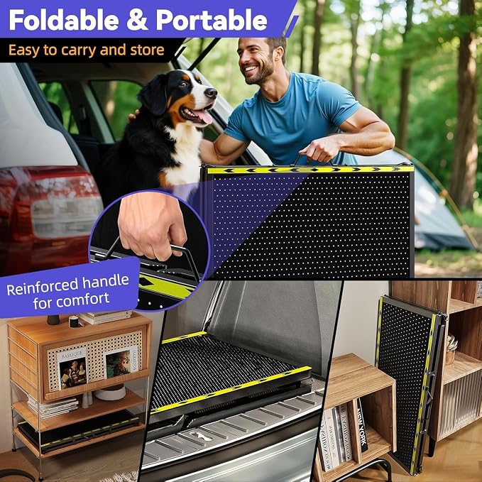 Pawaboo 67" L & 20" W Longest Dog Ramp for Car Foldable, Up to 200 LBS | Extra Wide Portable Pet Dog Ramps for Large Dogs, Dog Car Ramp for SUV/Truck/RV/Bed, Lightweight Ramps with Non-Slip Mesh, Bl