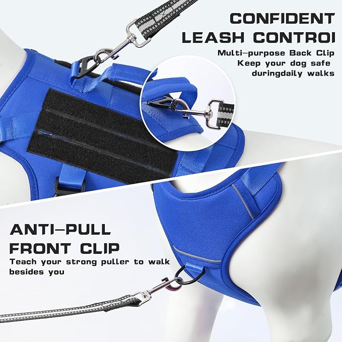 Service Dog Vest Harness for Large Dogs,No Pull with 3 Leash Clips,Tactical Working Vest with 4 Pet Patches,Reflective Oxford No Choke Pet Vest with Easy Control Handle for Walking Hiking Training