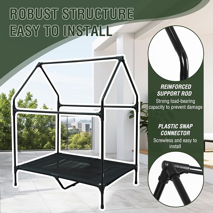 Privacy Outdoor Dog House & Elevated Bed 2-in-1, UPF50+ Sun Rain Protection, Breathable Camping Pet Tent with Cover, Portable for Indoor & Backyard Use（M）