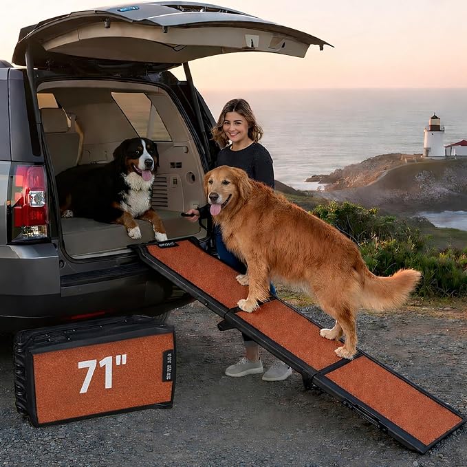 Pet Gear Travel Lite Ramps for Dogs and Cats, Copper | Compact Easy-Fold, Lightweight and Portable, Built-In Carry Handle, Supports 200 lbs, Size 71" x 16"