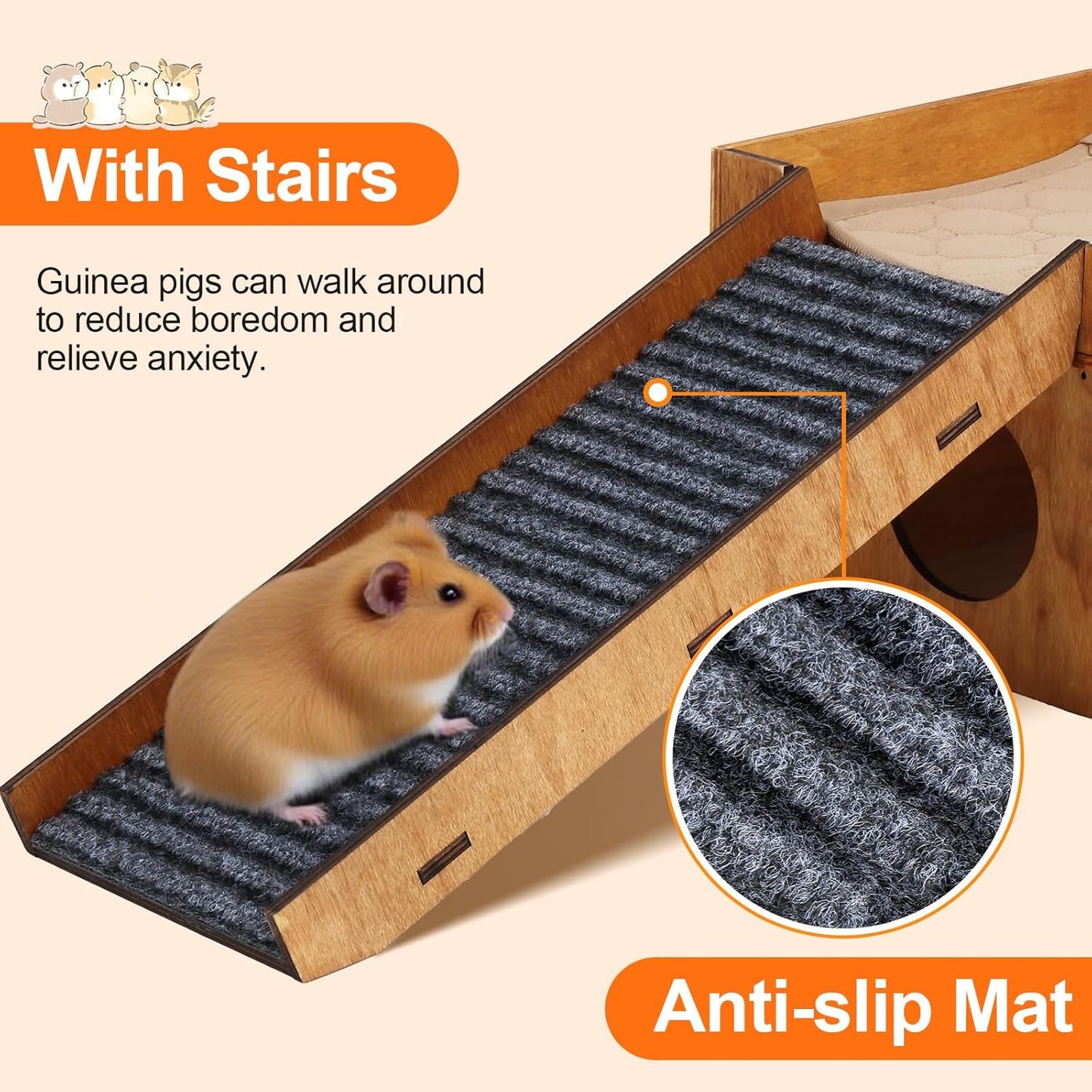 Wooden Guinea Pig Hideout, Large Hamster Hideout, Small Animal House Habitats with Stairs, Upgraded Pets Hut Castle for Guinea Pig, Bunny, Chinchillas, Hamster, Rabbit