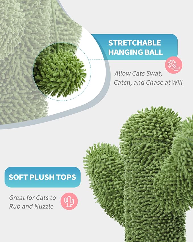Made4Pets Cactus Cat Scratching Post for Small Indoor Cats & Kittens, 21.7" | Natural Sisal Rope Cat Scratcher with Stable Base and Plush Ball for Kittens to Scratch, Play and Develop Healthy Habits