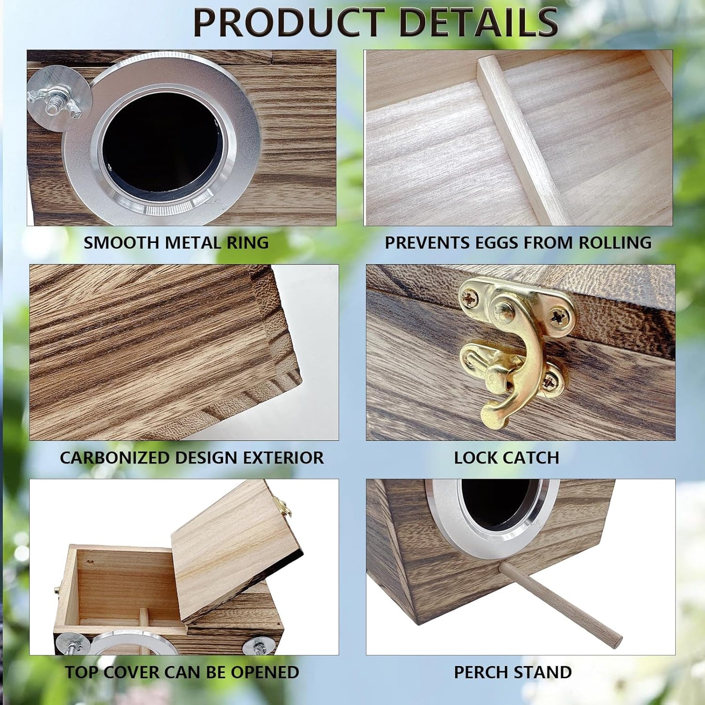 kathson Parrots Nesting Box Parakeet Nest House for Cage Budgie Breeding Hut with Coconut Fiber Bedding Wooden Bird Mating Box for Lovebirds and Small Parrot Birds