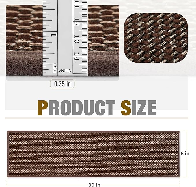 Stair Treads Non Slip for Wooden Steps Indoor 4 Pack 8" X 30" Carpet Stairs Runner for Wood Stairs, Stair Tread Rugs with Reusable Adhesive for Dogs Kids and Elders, Machine Washable, Brown
