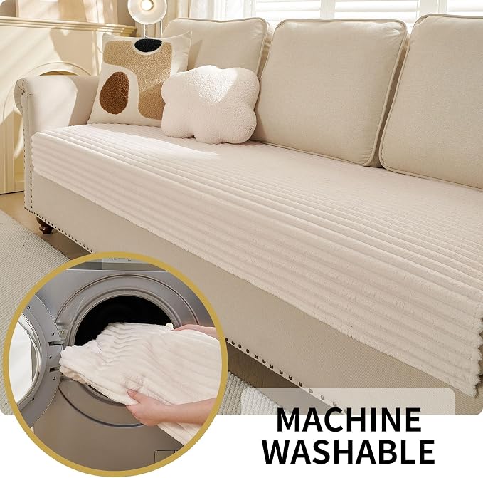 HAOMAIJIA Waterproof Couch Cover for Dogs Washable,Faux Fur Pet Couch Covers for Sofa,Soft Dog Bed Cover Non-Slip Couch Covers for 3 Cushion Couch Sofa Pet Friendly (Off White, 35" x 47" 1 Pack)