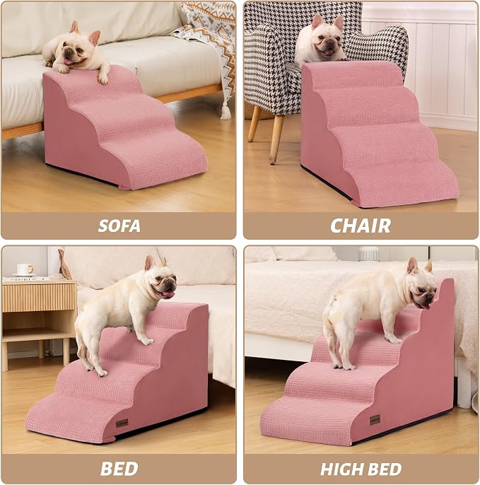 Dog Stairs for Small Dogs, 3-Step Pink Pet Ramp for Couch, Cats & Puppies | Aodisman Elegant Pink Pet Stairs Designed for Small Dogs and Cats, Providing Easy Access with Comfort and Style, 15.7" H