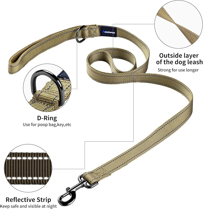 Annchwool No Pull Dog Harness with Padded Handle+5 Ft Leash,Reflective Strip Escape Proof and Quick Fit to Adjust Dog Harness,Easy for Training Walking for Small & Medium and Large Dogs(Brown-Set,XL)