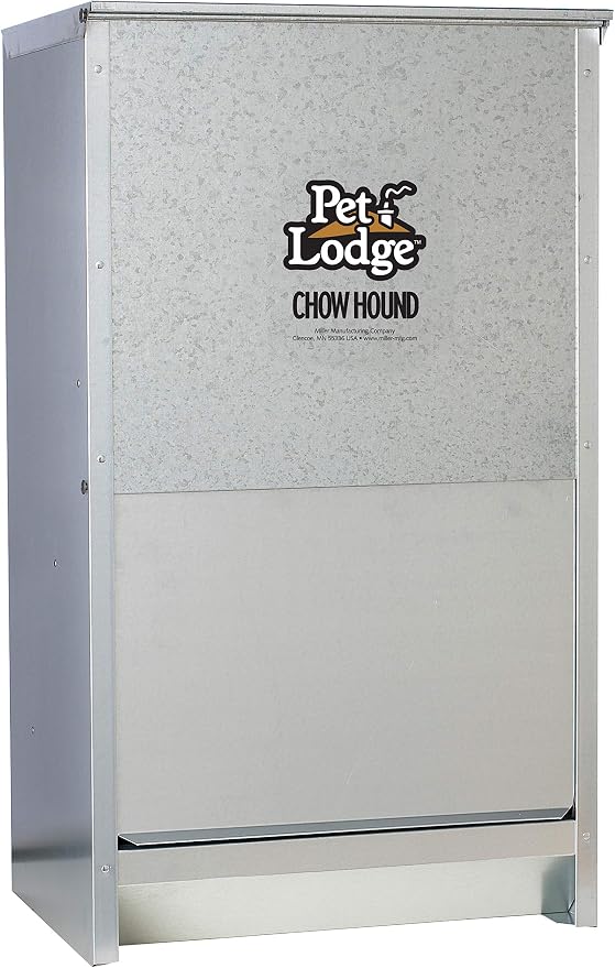 Pet Lodge® Automatic Dog Feeder | Chow Hound Outdoor Pet Feeder for Large Dogs | Tough Galvanized Steel | Made in USA | 50 Pound | Large Refillable Home Feeding Containers and Storage Dispensers for Dogs, Silver
