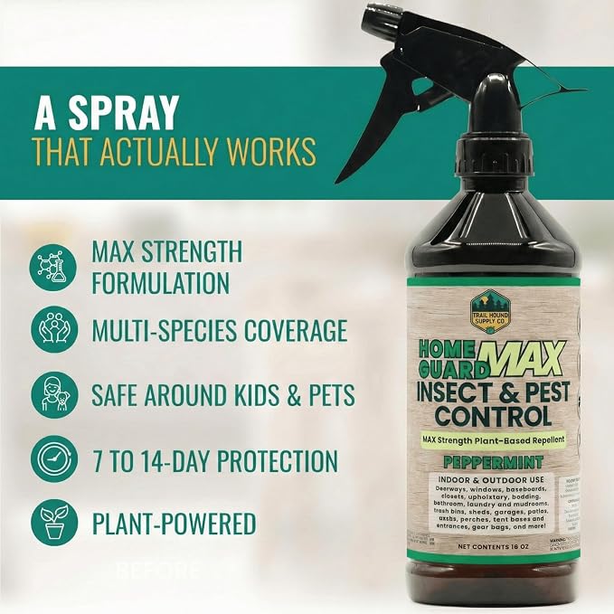 Home Guard MAX - Peppermint Insect & Pest Control Spray - Natural Peppermint Oil Spray for Bugs - Plant-Based Indoor & Outdoor Spider Spray (1, 16 Fl Oz (Pack of 1))