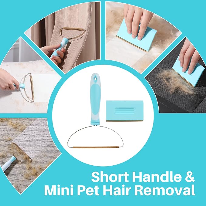 JOYMOOP 3 PCS Carpet Rake for Pet Hair Removal, 63" Adjustable Long Handle and Short Handle Reusable Pet Hair Remover, 1 Mini Cat Dog Hair Carpet Scraper for Rugs, Sofa,Cloth