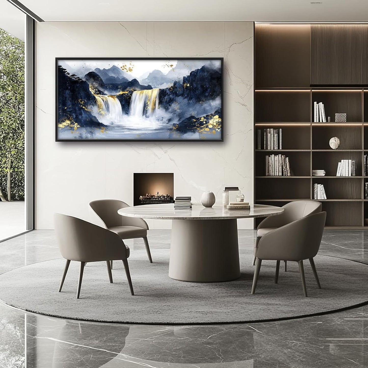 Extra Large Abstract Golden Waterfall Framed Wall Art for Living Room,Oversized Foggy Mountain Pictures Wall Decor,Canvas Print Painting Modern Artwork Bedroom Office Bathroom 60L" x 30W"