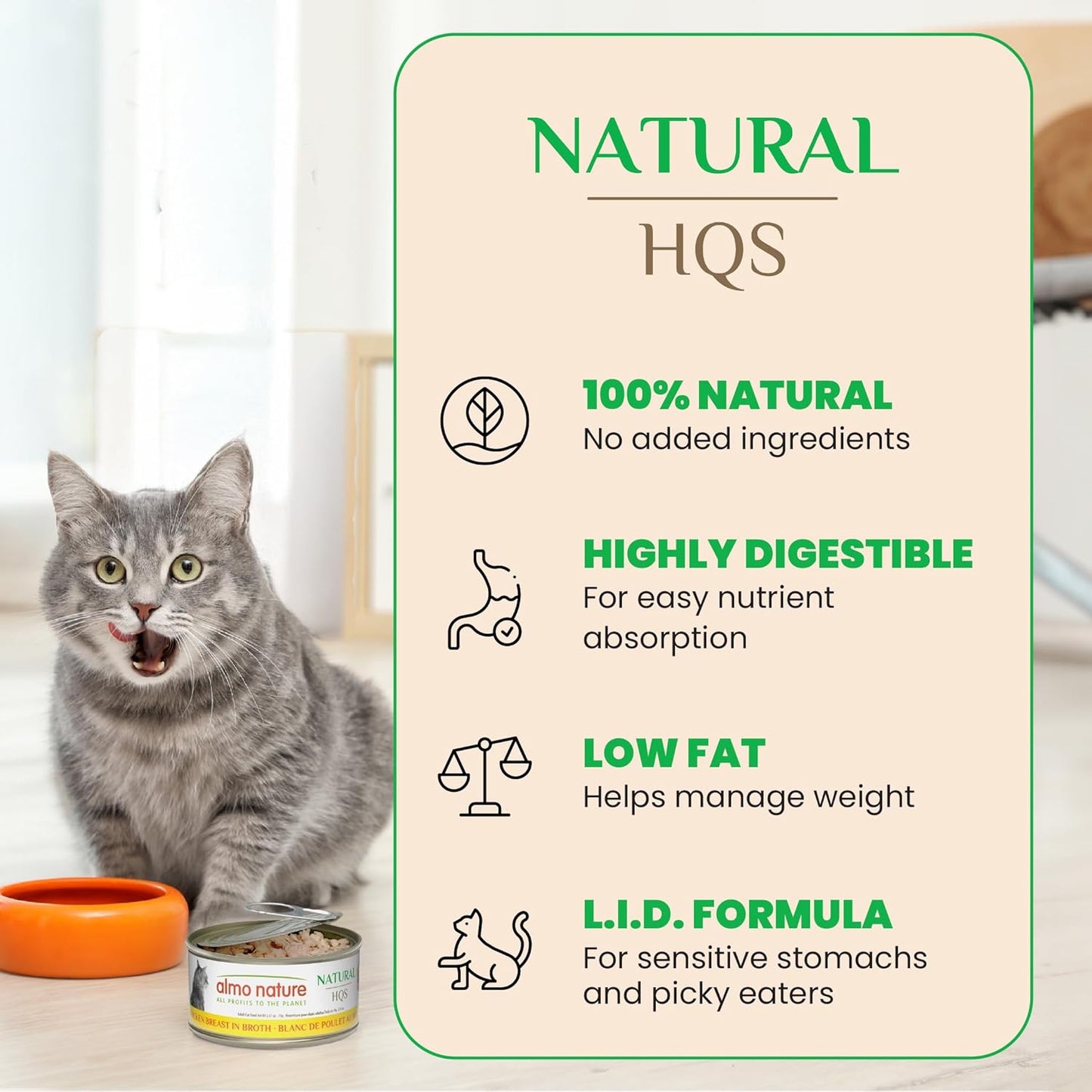 Almo Nature: HQS Natural Cat Pack 2 - (12) 2.47oz Can, Adult Cat Wet Canned Food - 3 Each: Atlantic Tuna, Mackerel, Trout & Tuna, Chicken & Shrimp